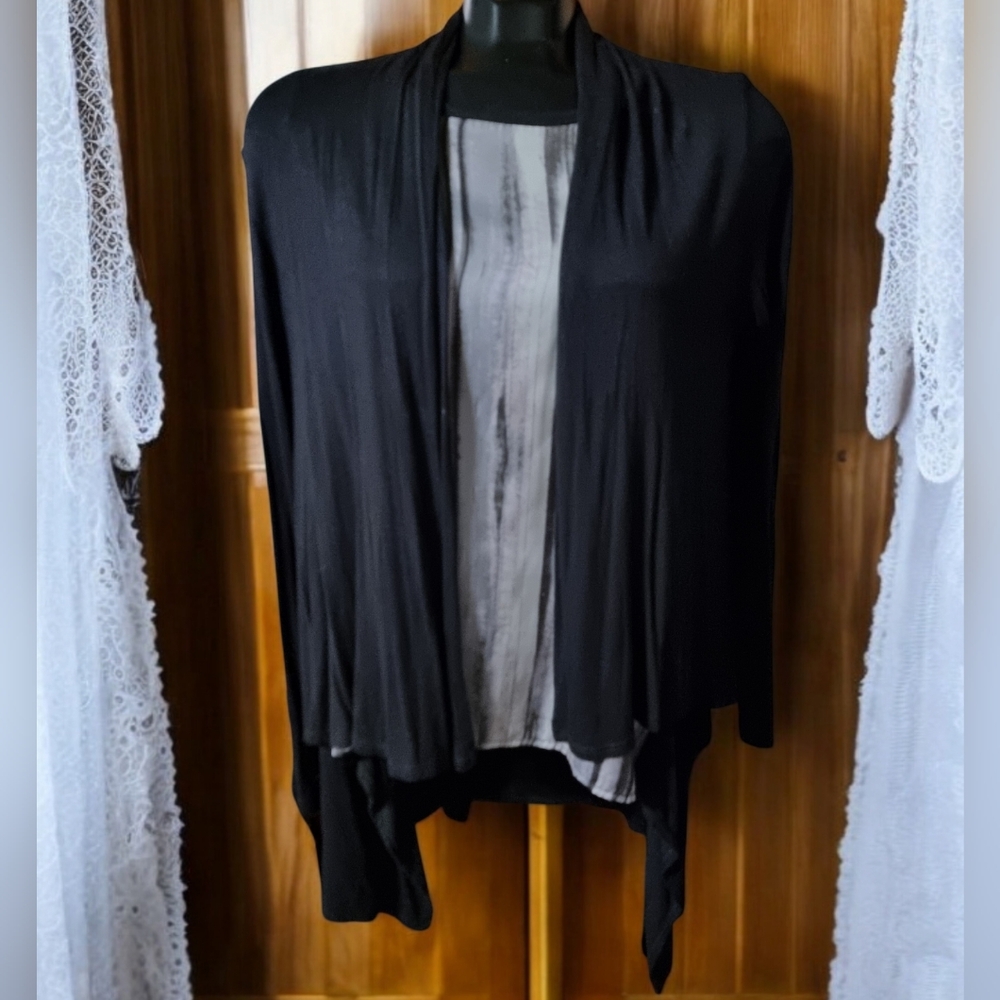 Cha Cha Vente Two-PieceFlowy Lightweight  Set Satiny Asymmetrical Top & Cardigan